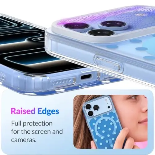 LONLI Hue for iPhone 18 Pro & 17 Pro Case, Glacier Blue Aqua Polka Dot | Color-Shift, Compatible with MagSafe, Strong Magnets, Clear Protective, Unique Aesthetic - 6