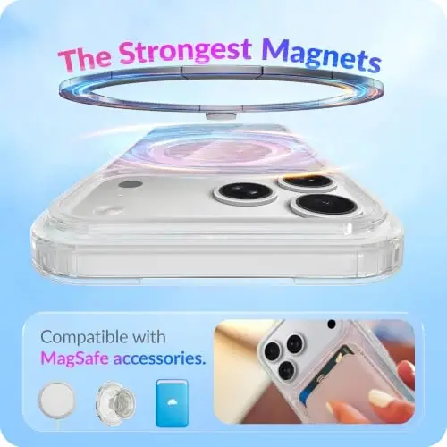 LONLI Hue for iPhone 18 Pro and 17 Pro Case, Pink Blue Opal Mist | Cute Pink Blue Iridescent Pearl Pattern, Compatible with MagSafe, Strong Magnets, Unique Aesthetic for Girls and Women - 4