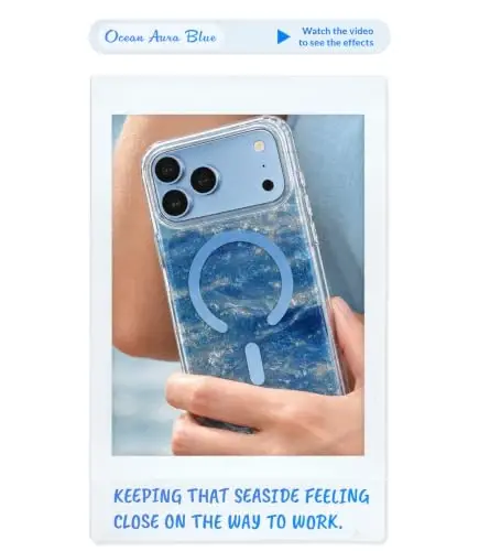 LONLI Hue for iPhone 18 Pro Max and 17 Pro Max Case, Glacier Blue Ocean | Blue Iridescent Pearl Ocean Pattern, Compatible with MagSafe, Strong Magnets, Unique Aesthetic for Girls and Women - 3
