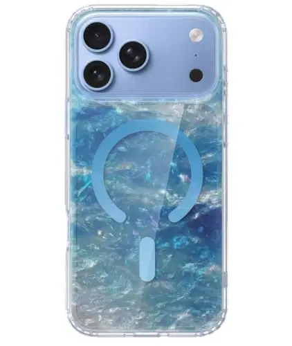 LONLI Hue for iPhone 18 Pro Max and 17 Pro Max Case, Glacier Blue Ocean | Blue Iridescent Pearl Ocean Pattern, Compatible with MagSafe, Strong Magnets, Unique Aesthetic for Girls and Women - 1