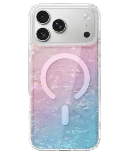 LONLI Hue for iPhone 18 Pro Max and 17 Pro Max Case, Pink Blue Opal Mist | Cute Pink Blue Iridescent Pearl Pattern, Compatible with MagSafe, Strong Magnets, Unique Aesthetic for Girls and Women - 1