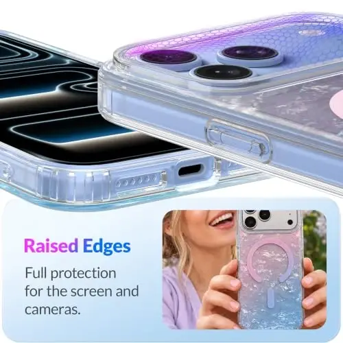 LONLI Hue for iPhone 18 Pro Max and 17 Pro Max Case, Pink Blue Opal Mist | Cute Pink Blue Iridescent Pearl Pattern, Compatible with MagSafe, Strong Magnets, Unique Aesthetic for Girls and Women - 6