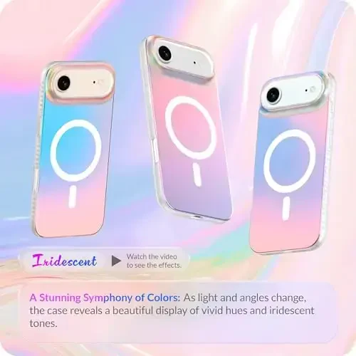 LONLI Hue for iPhone Air Case - Holographic Iridescent Shockproof Magnetic Cute Phone Cover - [Magsafe bilan mos] - Ayollar va qizlar uchun yoqimli, noyob va estetik - 2
