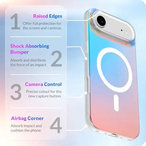 LONLI Hue for iPhone Air Case - Holographic Iridescent Shockproof Magnetic Cute Phone Cover - [Magsafe bilan mos] - Ayollar va qizlar uchun yoqimli, noyob va estetik - 6