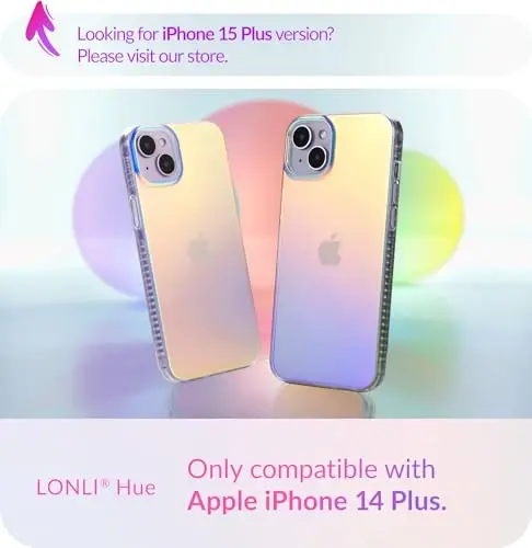LONLI Hue - for iPhone 14 Plus Case - Fluorescent Coloful Holographic Iridescent Phone Case - [360° Shock-Absorbent Bumper] - Cute, Unique and Aesthetic Phone Cover for Women and Girls - 2