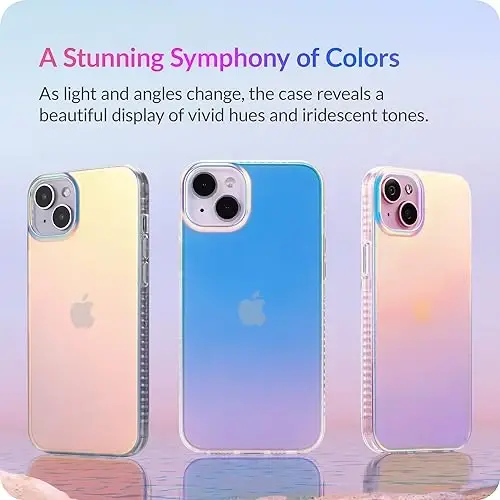 LONLI Hue - for iPhone 14 Plus Case - Fluorescent Coloful Holographic Iridescent Phone Case - [360° Shock-Absorbent Bumper] - Cute, Unique and Aesthetic Phone Cover for Women and Girls - 3