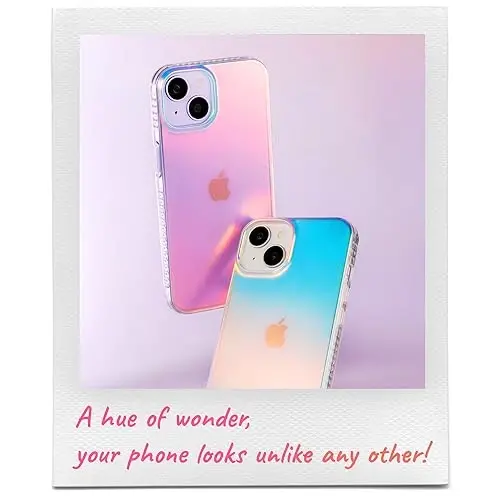 LONLI Hue - for iPhone 14 Plus Case - Fluorescent Coloful Holographic Iridescent Phone Case - [360° Shock-Absorbent Bumper] - Cute, Unique and Aesthetic Phone Cover for Women and Girls - 6