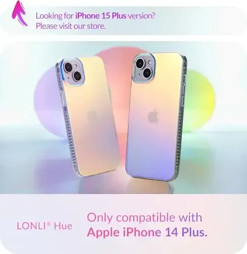 LONLI Hue - iPhone 14 Plus uchun g'ilof - Floresan Rangli Holografik Iridescent Telefon G'ilofi - [360° Zarba Qabul qiluvchi Bumper] - Qizlar va Ayollar uchun Chiroyli, O'ziga xos va Estetik Telefon Qopqog'i - 11