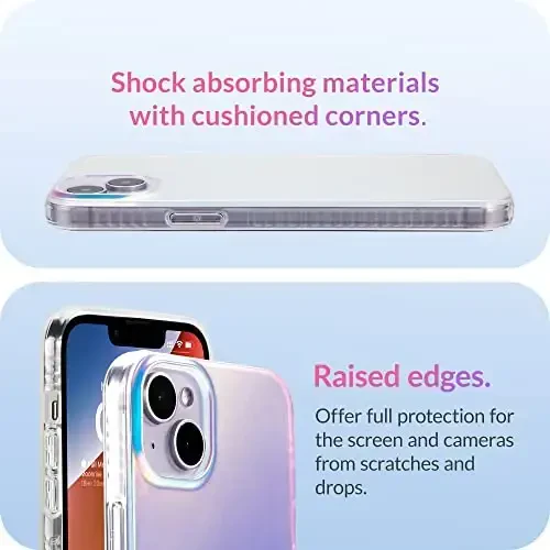 LONLI Hue - iPhone 14 Plus uchun g'ilof - Floresan Rangli Holografik Iridescent Telefon G'ilofi - [360° Zarba Qabul qiluvchi Bumper] - Qizlar va Ayollar uchun Chiroyli, O'ziga xos va Estetik Telefon Qopqog'i - 9