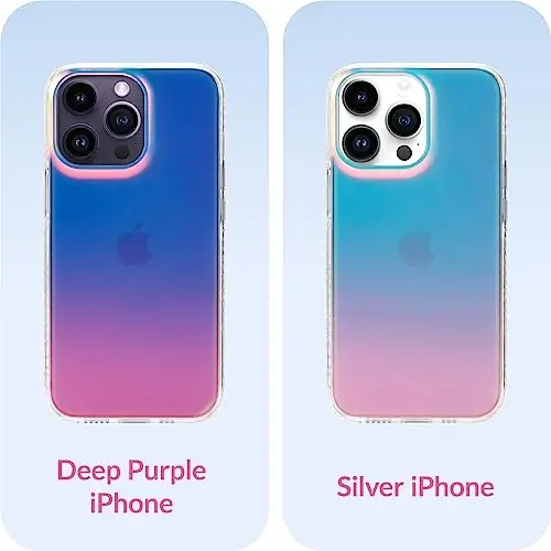 LONLI Hue - iPhone 14 Pro Max uchun g'ilof - Fluorescent Coloful Holographic Iridescent telefon g'ilofi - [360° zarbani yutuvchi bamper] - Ayollar va qizlar uchun yoqimli, noyob va estetik telefon qopqog'i - 5