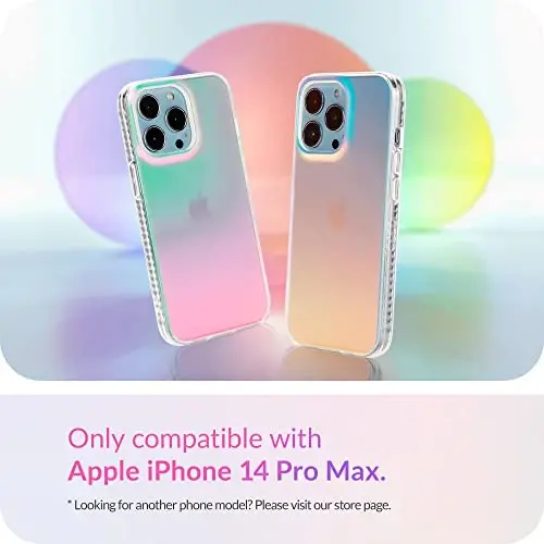 LONLI Hue - iPhone 14 Pro Max uchun g'ilof - Fluorescent Coloful Holographic Iridescent telefon g'ilofi - [360° zarbani yutuvchi bamper] - Ayollar va qizlar uchun yoqimli, noyob va estetik telefon qopqog'i - 2