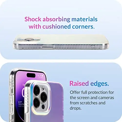 LONLI Hue - iPhone 14 Pro Max uchun g'ilof - Fluorescent Coloful Holographic Iridescent telefon g'ilofi - [360° zarbani yutuvchi bamper] - Ayollar va qizlar uchun yoqimli, noyob va estetik telefon qopqog'i - 4