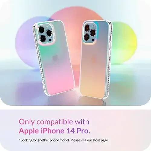 LONLI Hue - iPhone 14 Pro uchun g'ilof - Fluorescent Coloful Holographic Iridescent telefon g'ilofi - [360° zarbani yutuvchi bamper] - Ayollar va qizlar uchun yoqimli, noyob va estetik telefon qopqog'i - 2