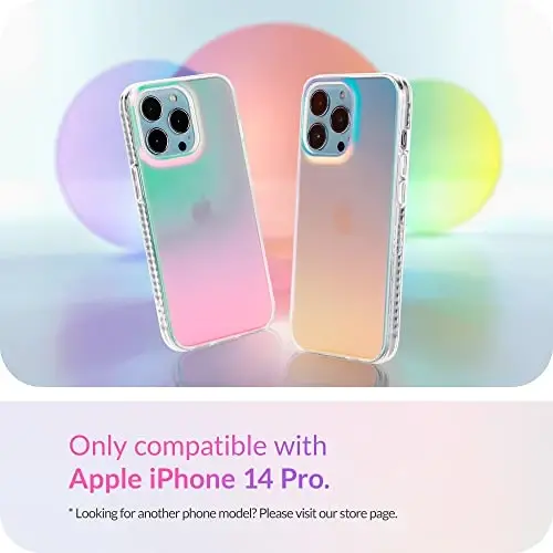 LONLI Hue - iPhone 14 Pro uchun g'ilof - Fluorescent Coloful Holographic Iridescent telefon g'ilofi - [360° zarbani yutuvchi bamper] - Ayollar va qizlar uchun yoqimli, noyob va estetik telefon qopqog'i - LONLI (1)