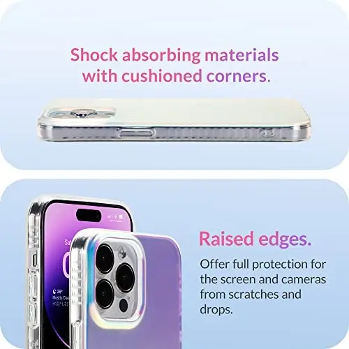 LONLI Hue - iPhone 14 Pro uchun g'ilof - Fluorescent Coloful Holographic Iridescent telefon g'ilofi - [360° zarbani yutuvchi bamper] - Ayollar va qizlar uchun yoqimli, noyob va estetik telefon qopqog'i - 4