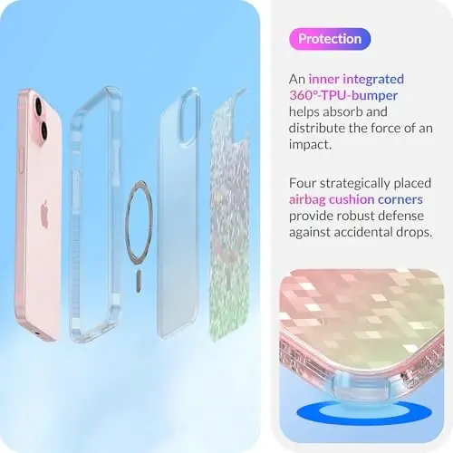 LONLI Hue - Prismatic Rainbow Diamond Facet Sparkling Magnetic Phone Case for iPhone 15 - [Compatible with Magsafe] - [Sparkle Glow Finish, Luxe Glitter Protection] - for iPhone 15 - 4