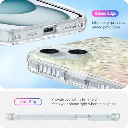 LONLI Hue - Prismatic Rainbow Diamond Facet Sparkling Phone Case for iPhone 15 - [Sparkle Glow Finish, Luxe Glitter Protection] - [360° Shock-Absorbent Bumper] - for iPhone 15 - 5