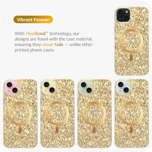 LONLI Hue - Champagne Gold Diamond Facet Sparkling Magnetic Phone Case for iPhone 15 - [Compatible with Magsafe] - [Sparkle Glow Finish, Luxe Glitter Protection] - for iPhone 15 - 7