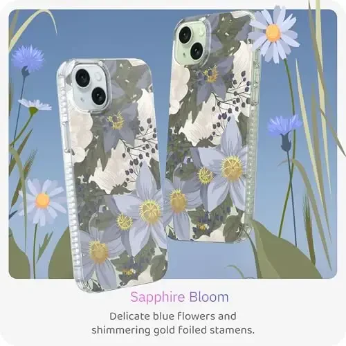 LONLI Hue - for iPhone 15 Case [Compatible with Magsafe] - Blue Flower Phone Case - [360° Shock-Absorbent Bumper] - Cute, Unique and Aesthetic Phone Cover for Girls and Women - LONLI (1)