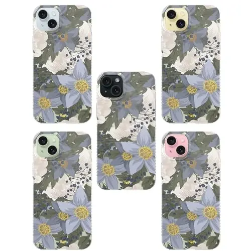 LONLI Hue - for iPhone 15 Case [Compatible with Magsafe] - Blue Flower Phone Case - [360° Shock-Absorbent Bumper] - Cute, Unique and Aesthetic Phone Cover for Girls and Women - 7