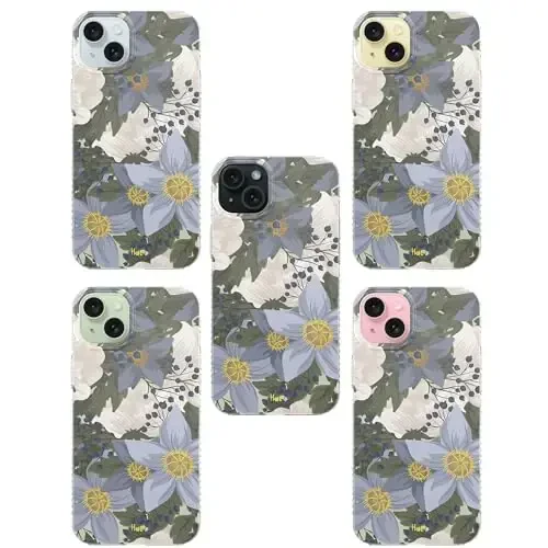 LONLI Hue - for iPhone 15 Case [Compatible with Magsafe] - Blue Flower Phone Case - [360° Shock-Absorbent Bumper] - Cute, Unique and Aesthetic Phone Cover for Girls and Women - 7