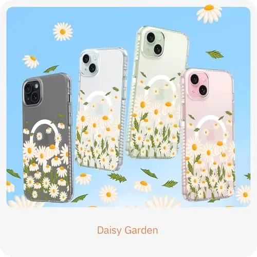 LONLI Hue - for iPhone 15 Case [Compatible with Magsafe] - Daisy Garden Phone Case - [360° Shock-Absorbent Bumper] - Cute, Unique and Aesthetic Phone Cover for Girls and Women - 2