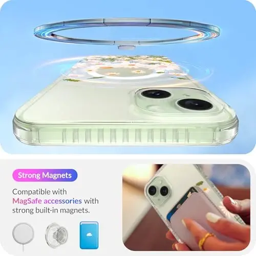 LONLI Hue - for iPhone 15 Case [Compatible with Magsafe] - Daisy Garden Phone Case - [360° Shock-Absorbent Bumper] - Cute, Unique and Aesthetic Phone Cover for Girls and Women - 3