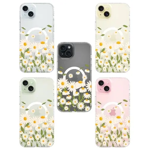 LONLI Hue - for iPhone 15 Case [Compatible with Magsafe] - Daisy Garden Phone Case - [360° Shock-Absorbent Bumper] - Cute, Unique and Aesthetic Phone Cover for Girls and Women - 7