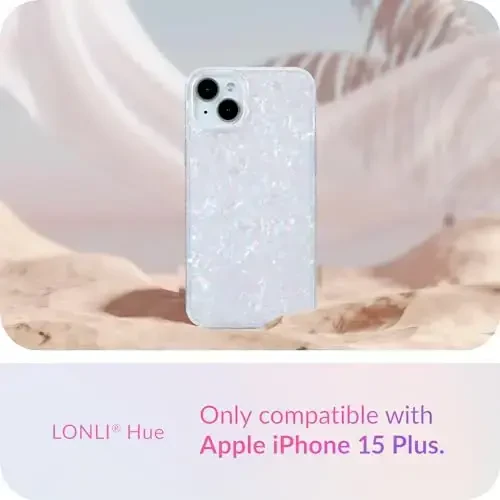 LONLI Hue - iPhone 15 Plus uchun g'ilof - Oq marvarid toshbaqasi [10 FT tushishdan himoya] - Rangini o'zgartiruvchi effektli zarbaga chidamli qopqoq | Ayollar, qizlar va erkaklar uchun yoqimli va noyob (2023) - 2