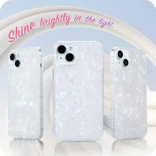 LONLI Hue - iPhone 15 Plus uchun g'ilof - Oq marvarid toshbaqasi [10 FT tushishdan himoya] - Rangini o'zgartiruvchi effektli zarbaga chidamli qopqoq | Ayollar, qizlar va erkaklar uchun yoqimli va noyob (2023) - 3