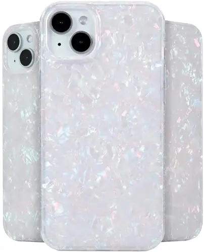 LONLI Hue - iPhone 15 Plus uchun g'ilof - Oq marvarid toshbaqasi [10 FT tushishdan himoya] - Rangini o'zgartiruvchi effektli zarbaga chidamli qopqoq | Ayollar, qizlar va erkaklar uchun yoqimli va noyob (2023) - 1
