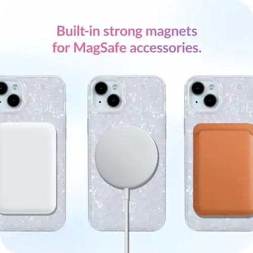 LONLI Hue - iPhone 15 Plus uchun magnitli g'ilof - [Magsafe bilan mos] - [360° zarbani yutuvchi bamper] - [Qizlar va ayollar uchun yoqimli va noyob telefon qopqog'i] - Oq marvarid toshbaqa - 5