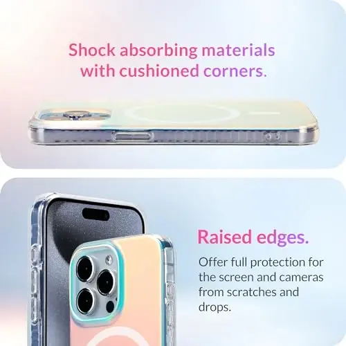 LONLI Hue - Magnetic Case for iPhone 15 Pro - [Compatible with Magsafe] - [360° Shock-Absorbent Bumper] - [Cute and Unique Phone Cover for Girls and Women] - Fluorescent Holographic Iridescent - 6
