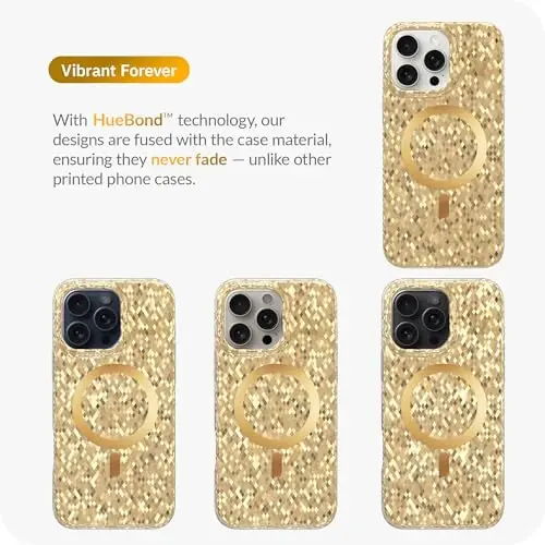LONLI Hue - Champagne Gold Diamond Facet Sparkling Magnetic Phone Case for iPhone 15 Pro - [Compatible with Magsafe] - [Sparkle Glow Finish, Luxe Glitter Protection] - for iPhone 15 Pro - 7