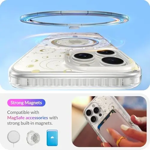 LONLI Hue - for iPhone 15 Pro Case [Compatible with Magsafe] - Cosmic Stars Phone Case - [360° Shock-Absorbent Bumper] - Cute, Unique and Aesthetic Phone Cover for Girls and Women - 3