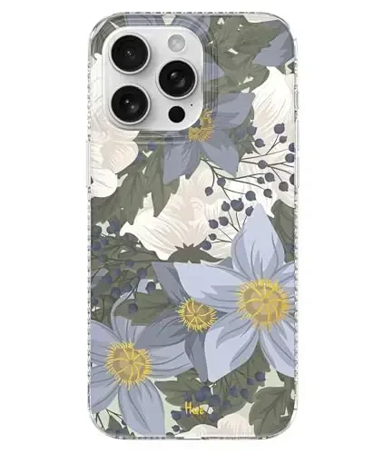 LONLI Hue - for iPhone 15 Pro Case [Compatible with Magsafe] - Blue Flower Phone Case - [360° Shock-Absorbent Bumper] - Cute, Unique and Aesthetic Phone Cover for Girls and Women - LONLI