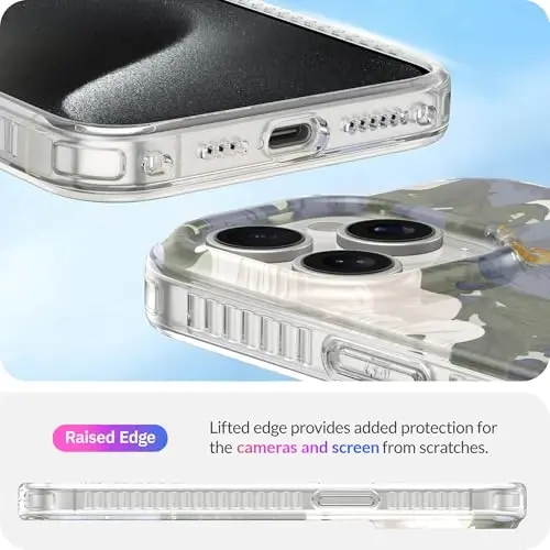 LONLI Hue - for iPhone 15 Pro Case [Compatible with Magsafe] - Blue Flower Phone Case - [360° Shock-Absorbent Bumper] - Cute, Unique and Aesthetic Phone Cover for Girls and Women - 5