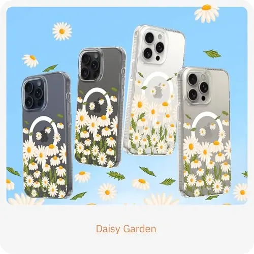 LONLI Hue - for iPhone 15 Pro Case [Compatible with Magsafe] - Daisy Garden Phone Case - [360° Shock-Absorbent Bumper] - Cute, Unique and Aesthetic Phone Cover for Girls and Women - 2