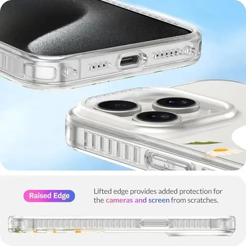 LONLI Hue - for iPhone 15 Pro Case [Compatible with Magsafe] - Daisy Garden Phone Case - [360° Shock-Absorbent Bumper] - Cute, Unique and Aesthetic Phone Cover for Girls and Women - 5