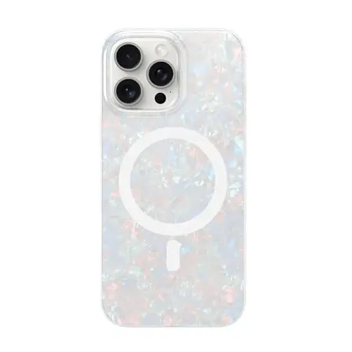 LONLI Hue - Magnetic Case for iPhone 15 Pro Max - [Compatible with Magsafe] - [360° Shock-Absorbent Bumper] - [Cute and Unique Phone Cover for Girls and Women] - White Pearl Tort - 1