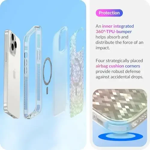 LONLI Hue - Prismatic Rainbow Diamond Facet Sparkling Magnetic Phone Case for iPhone 15 Pro Max - [Compatible with Magsafe] - [Sparkle Glow Finish, Luxe Glitter Protection] - for iPhone 15 Pro Max - 4