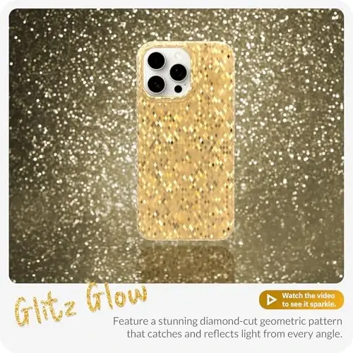 LONLI Hue - Champagne Gold Diamond Facet Sparkling Phone Case for iPhone 15 Pro Max - [Sparkle Glow Finish, Luxe Glitter Protection] - [360° Shock-Absorbent Bumper] - for iPhone 15 Pro Max - 2