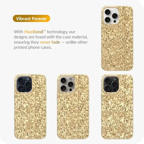 LONLI Hue - Champagne Gold Diamond Facet Sparkling Phone Case for iPhone 15 Pro Max - [Sparkle Glow Finish, Luxe Glitter Protection] - [360° Shock-Absorbent Bumper] - for iPhone 15 Pro Max - 7