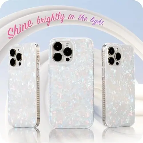 LONLI Hue - for iPhone 15 Pro Max Case - White Pearl Tort Phone Case with [4 Airbag Cushioned Corners] - Elegant, Unique and Aesthetic Shockproof Cover for Women and Girls (2023) - 9