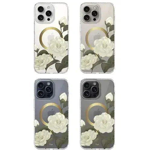 LONLI Hue - for iPhone 15 Pro Max Case [Compatible with Magsafe] - Camellia Phone Case - [360° Shock-Absorbent Bumper] - Cute, Unique and Aesthetic Phone Cover for Girls and Women - 7
