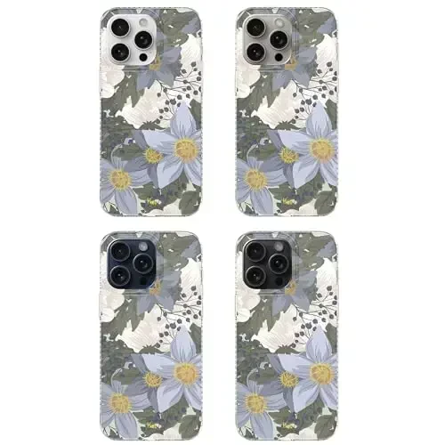 LONLI Hue - for iPhone 15 Pro Max Case [Compatible with Magsafe] - Blue Flower Phone Case - [360° Shock-Absorbent Bumper] - Cute, Unique and Aesthetic Phone Cover for Girls and Women - 7