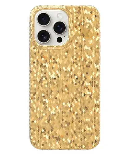 LONLI Hue - iPhone 15 Pro Max uchun Champagne Gold Diamond Facet Sparkling Phone Case - [Sparkle Glow Finish, Luxe Glitter Protection] - [360° Zarba yutuvchi Bumper] - iPhone 15 Pro Max uchun 