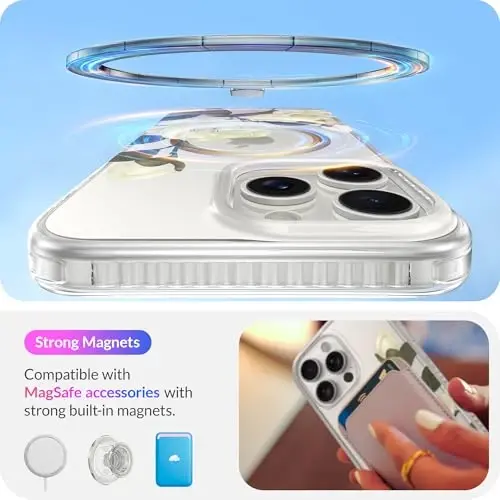 LONLI Hue - iPhone 15 Pro Max uchun g'ilof [Magsafe bilan mos] - Kameliya telefoni g'ilofi - [360° zarbani yutuvchi bamper] - Qizlar va ayollar uchun yoqimli, noyob va estetik telefon qopqog'i - 3