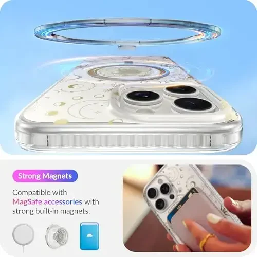 LONLI Hue - iPhone 15 Pro Max uchun g'ilof [Magsafe bilan mos keladi] - Kosmik Yulduzlar telefon g'ilofi - [360° zarbani yutuvchi bamper] - Qizlar va ayollar uchun yoqimli, noyob va estetik telefon qopqog'i - 3