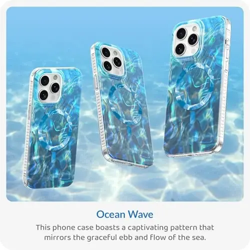 LONLI Hue - iPhone 15 Pro Max uchun g'ilof [Magsafe bilan mos] - Moviy gul telefon g'ilofi - [360° zarbani yutuvchi bamper] - Qizlar va ayollar uchun yoqimli, noyob va estetik telefon qopqog'i - 2